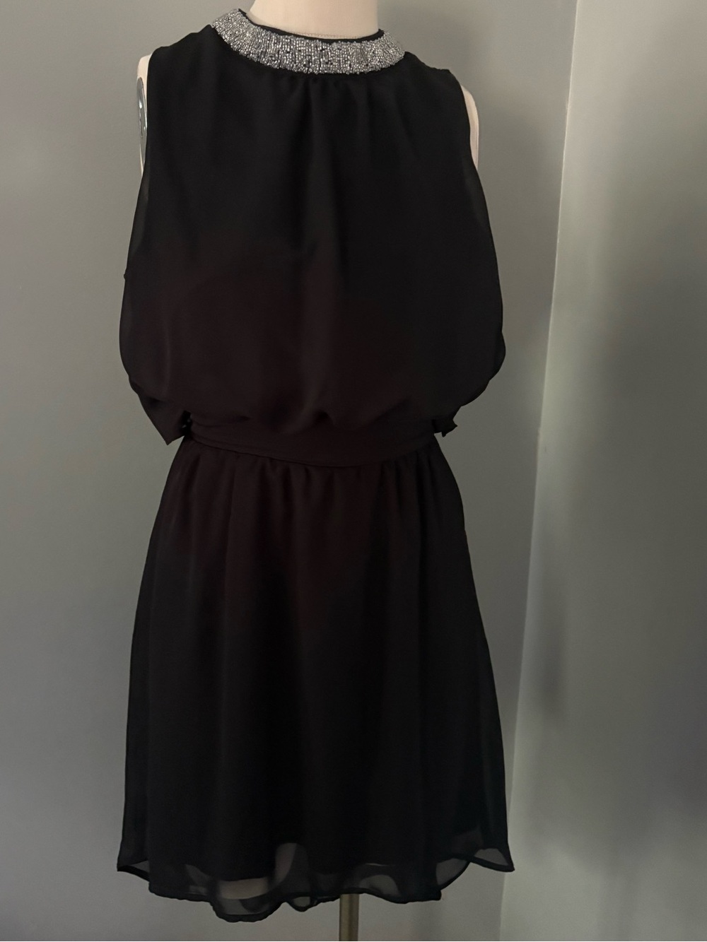 Trixxi Beaded Collar Black Dress Open Back 5
